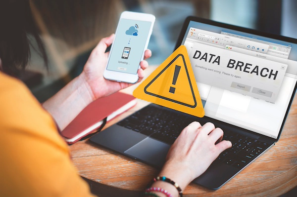Woman having her identity stolen in an online breach Woman having her identity stolen in an online breach